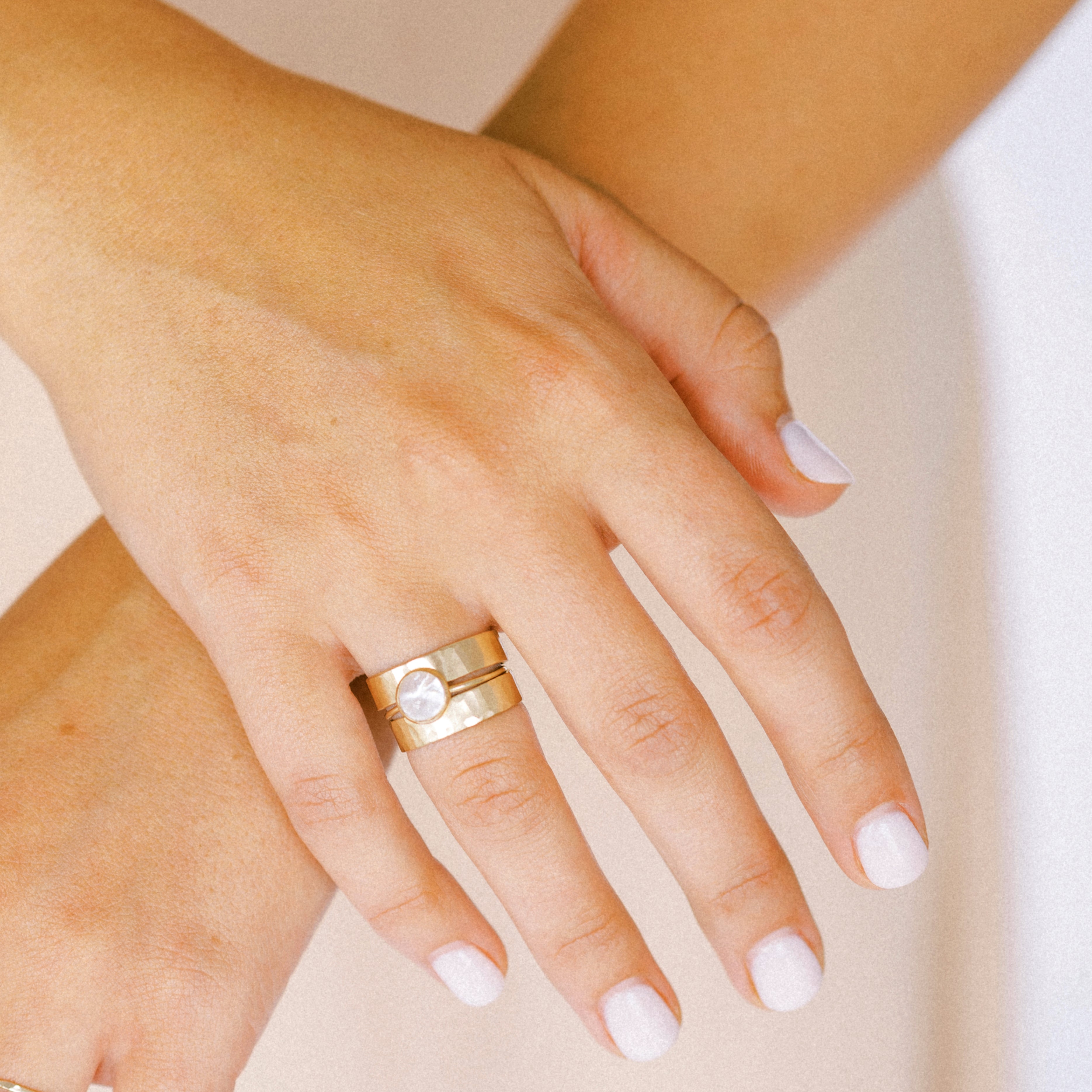 Golden Orbit Hammered Ring