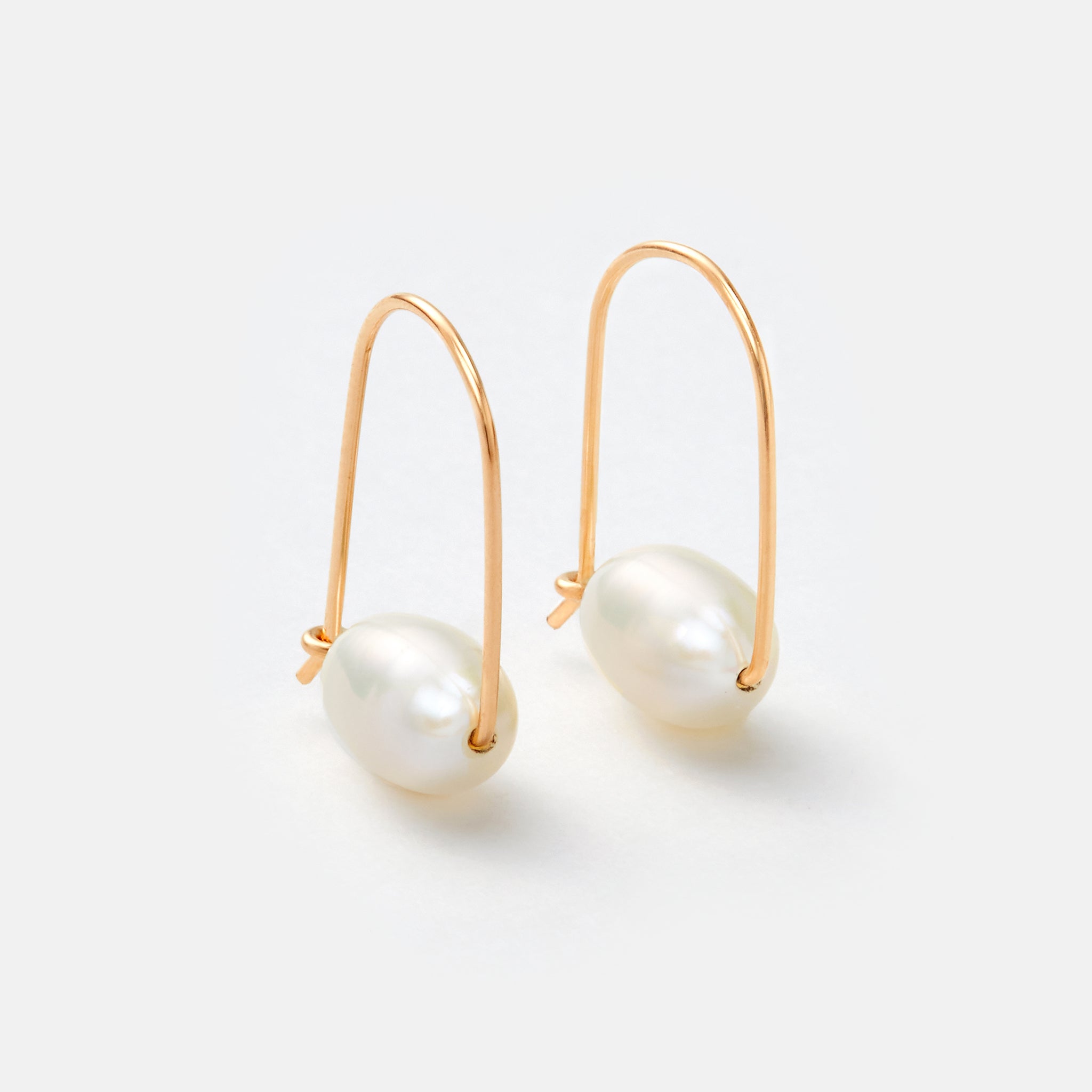 Gold Small Floating Pearl Hoop Earrings