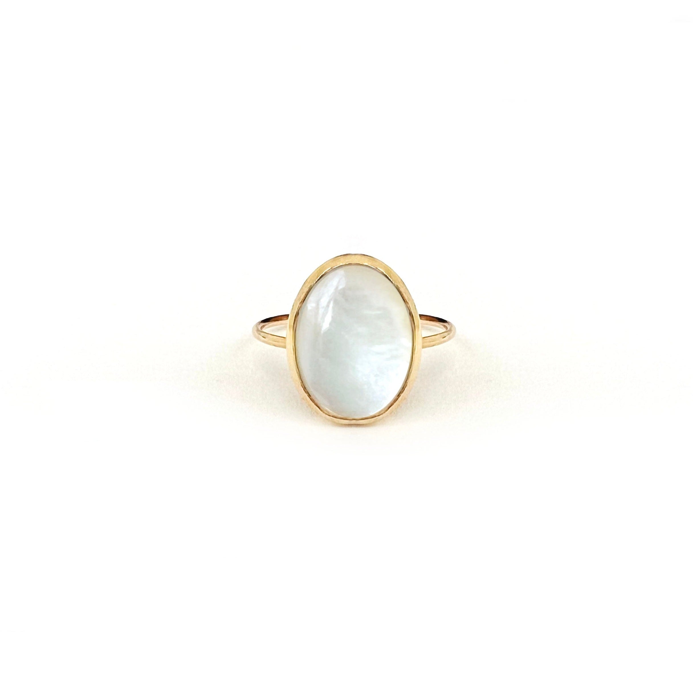 White large oval pearl ring with recycled gold