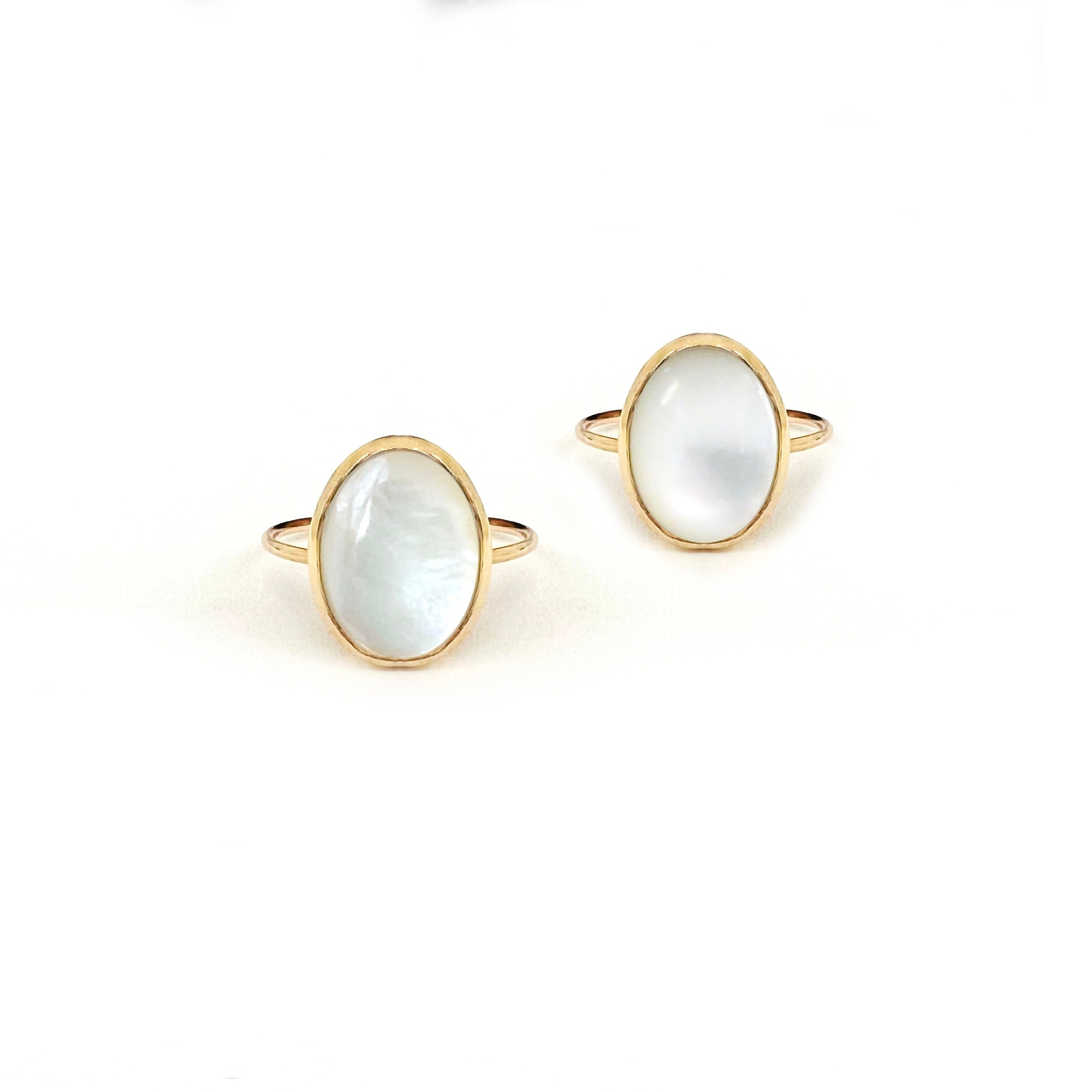 Large white oval pearl ring in recycled gold fill