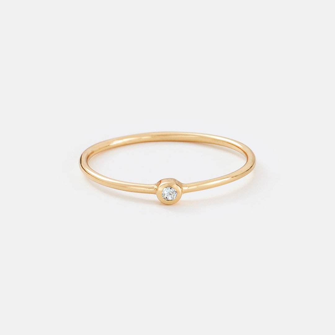 Gold Small Sparkling White Topaz Stacking Ring