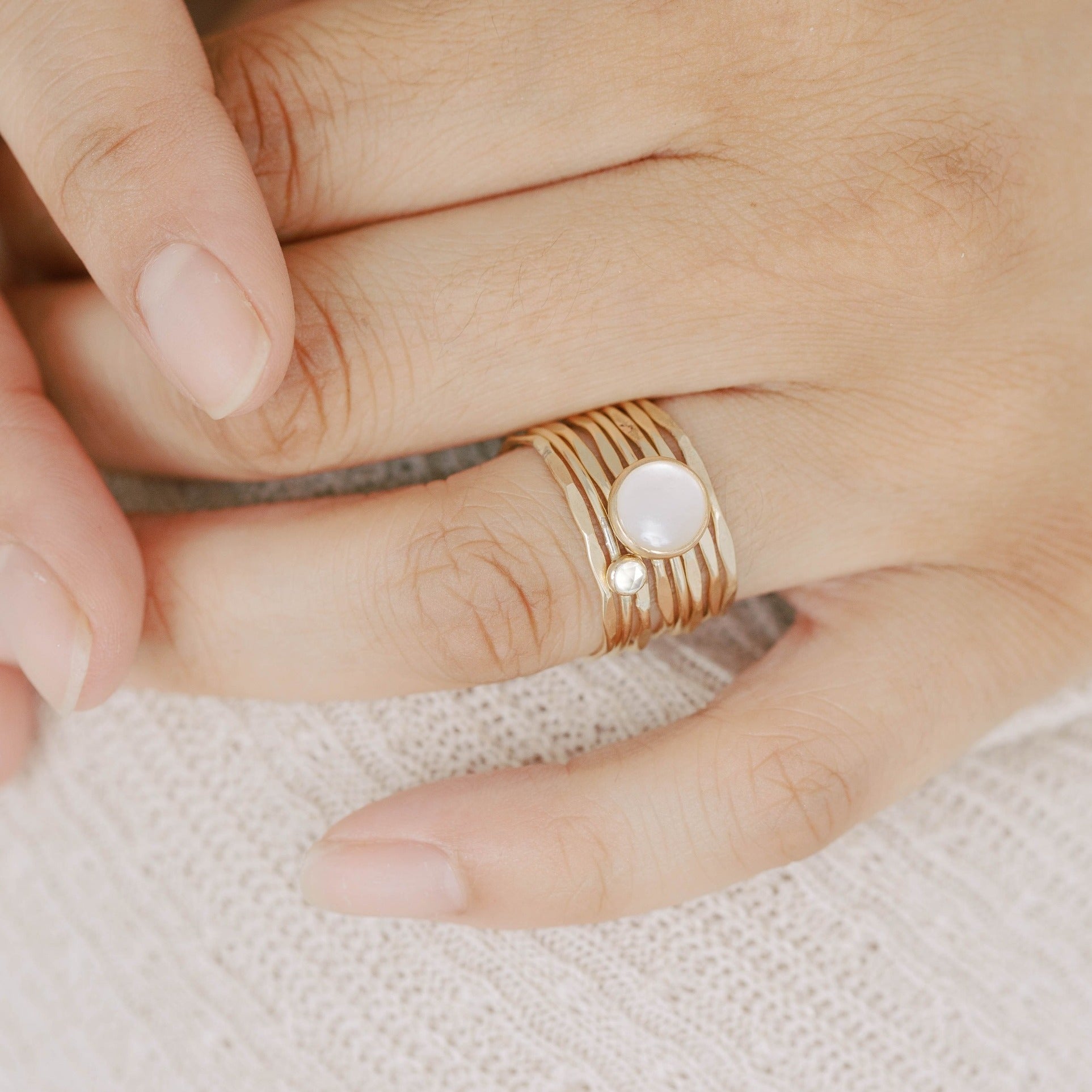 Gold Stacking Ring with White Topaz