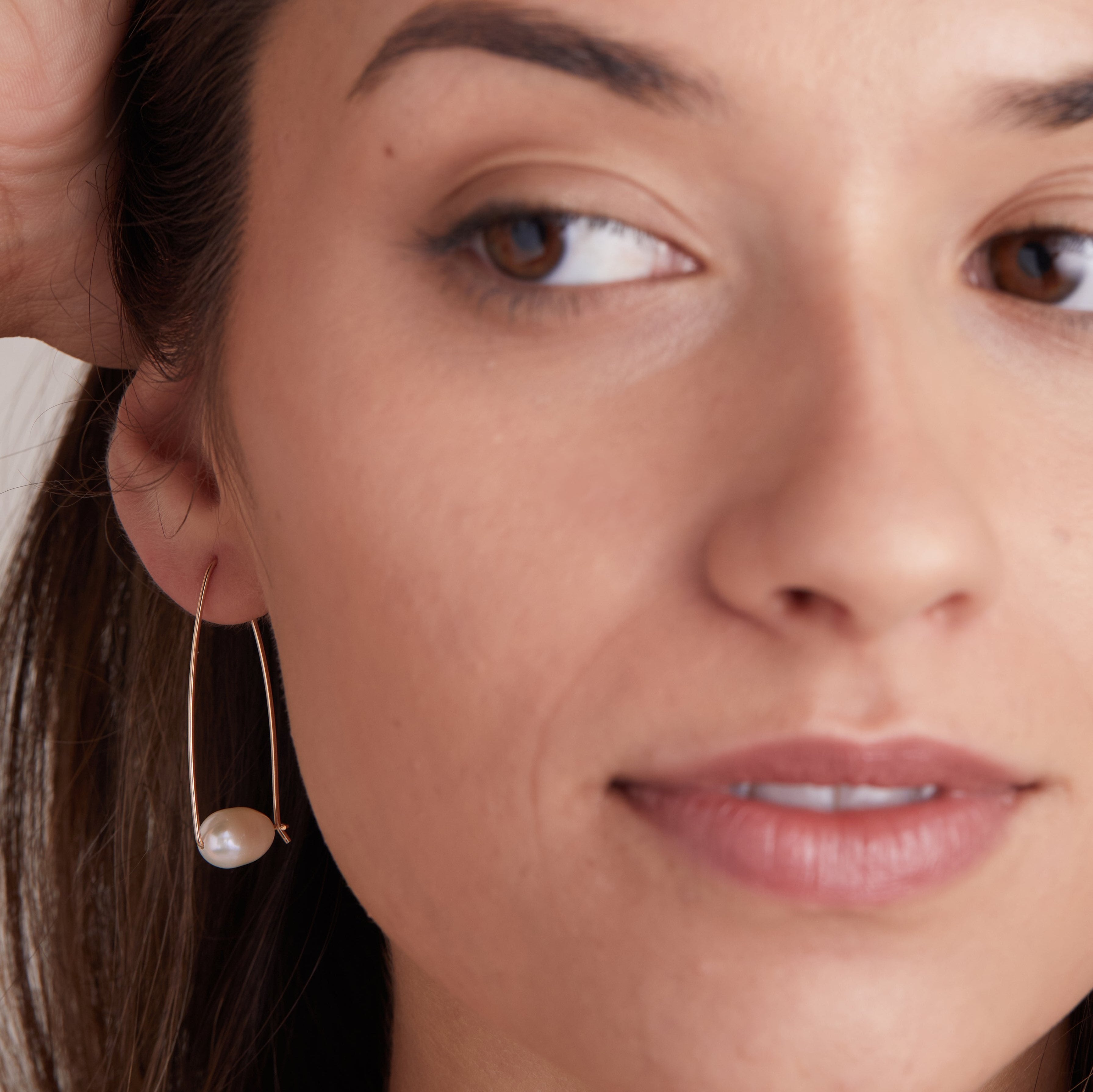 Gold Large Floating Pearl Hoop Earrings