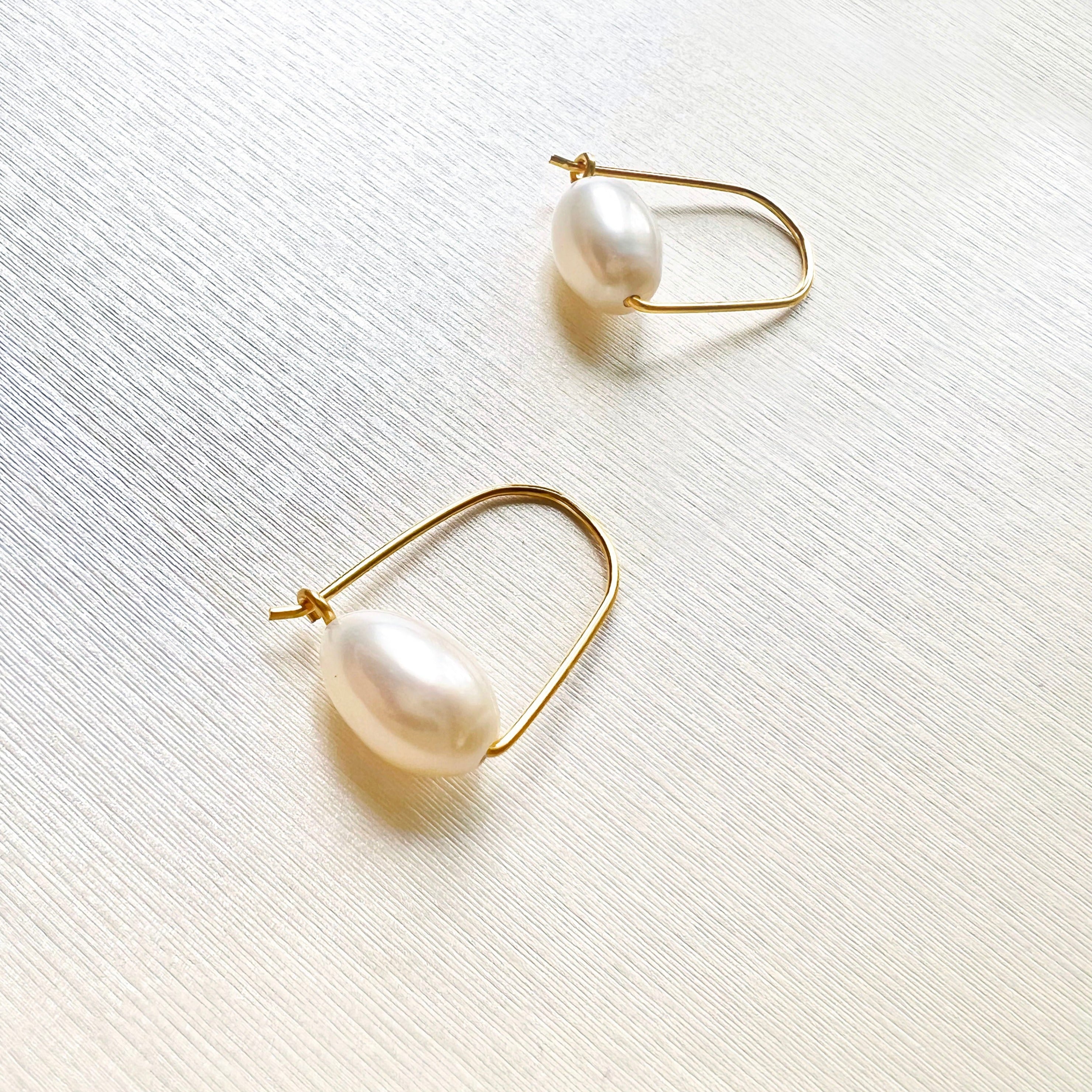 Gold Floating Pearl Drop Earrings