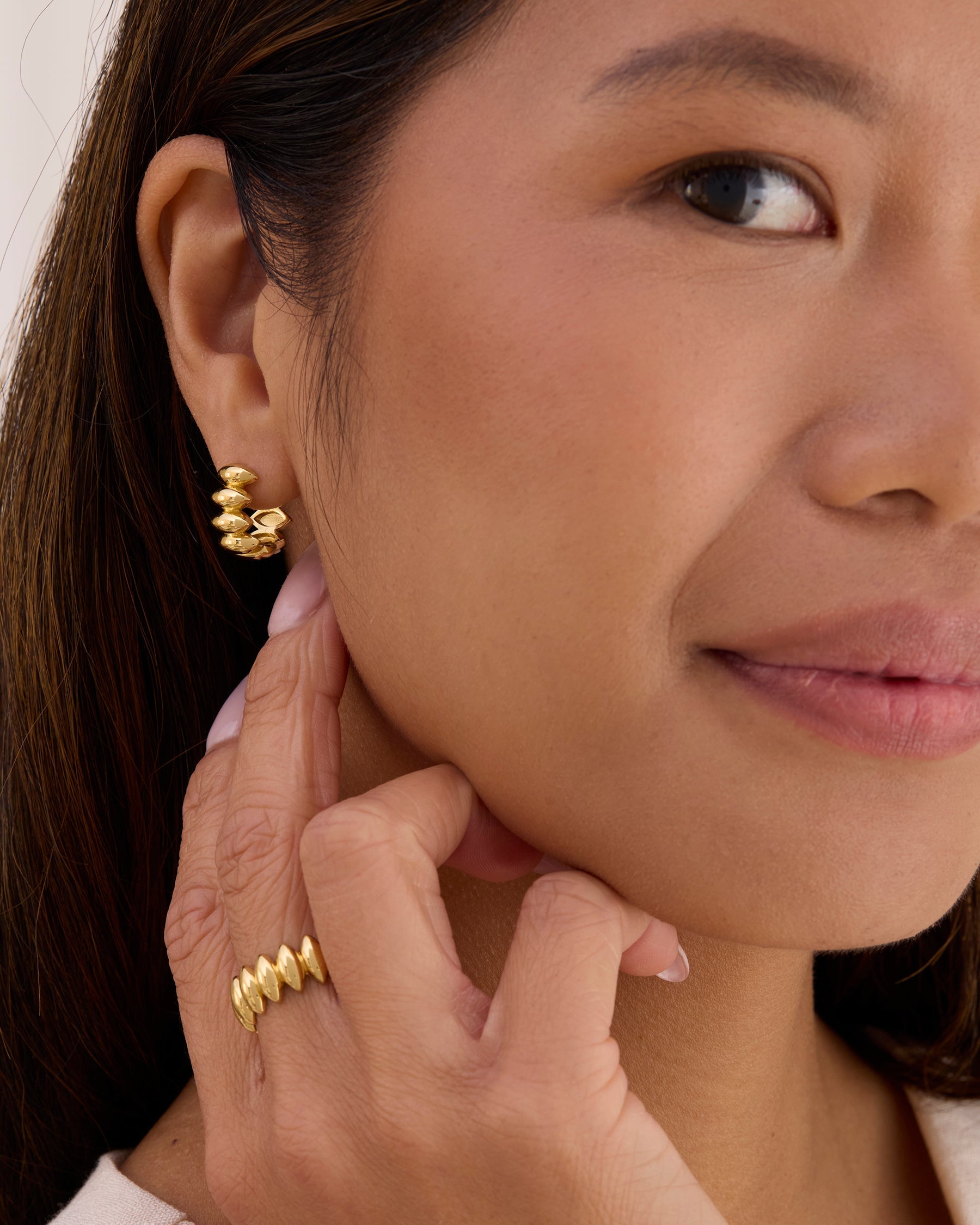 Beaded Dome Gold Hoops that are reversible