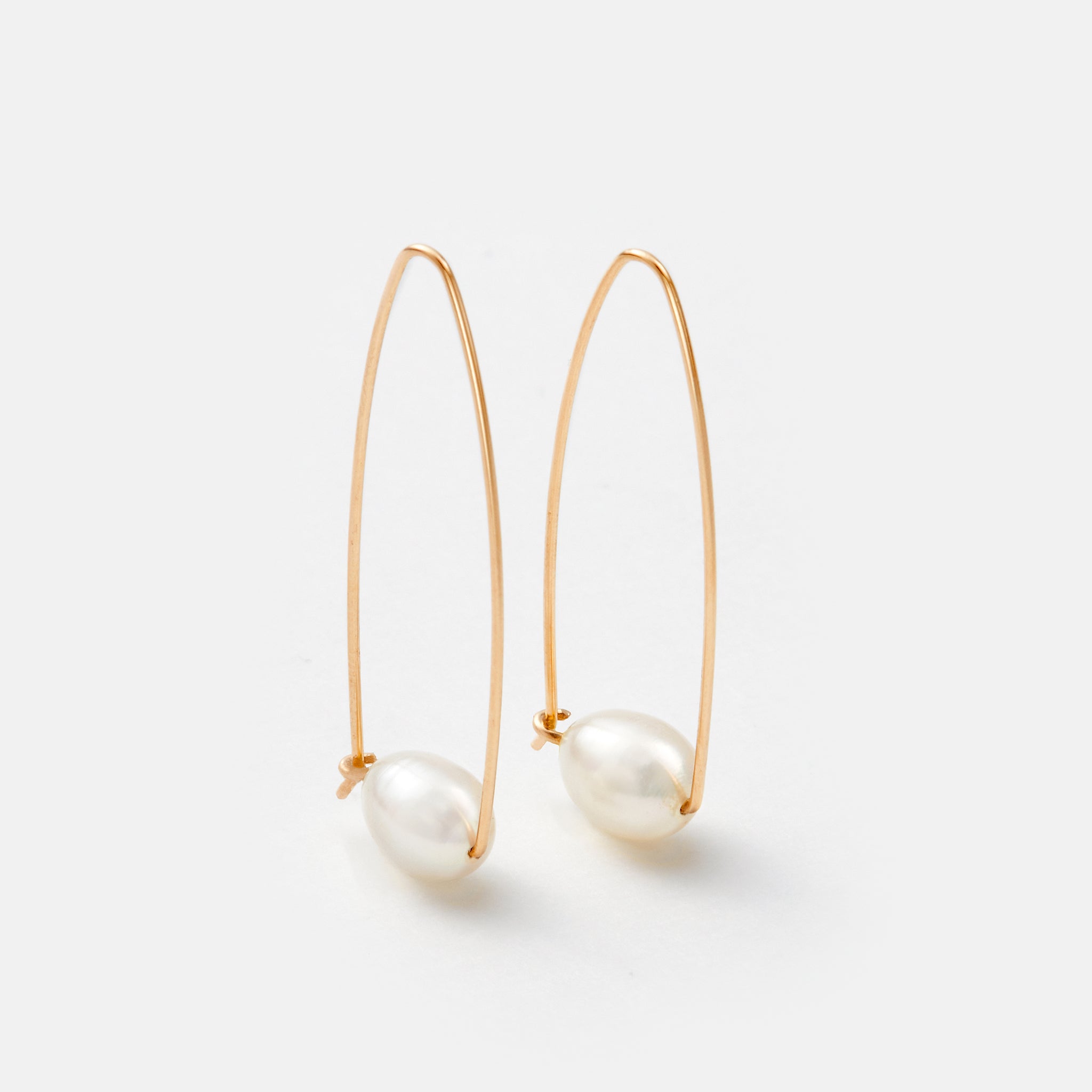 Gold Large Floating Pearl Hoop Earrings