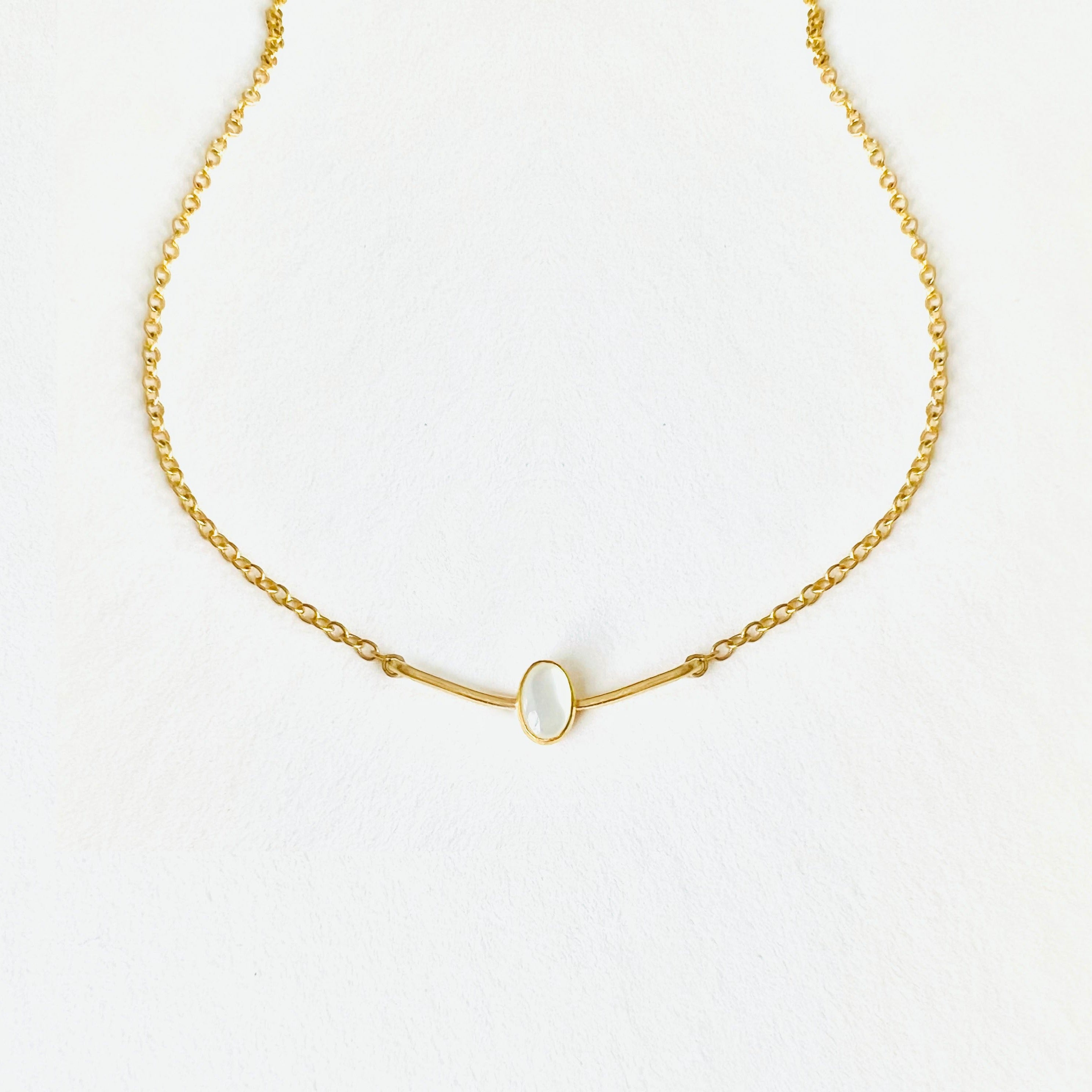 Curved Bar necklace with Oval Pearl center