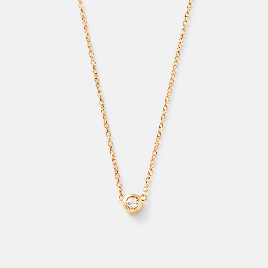 Gold Tiny White Topaz Necklace