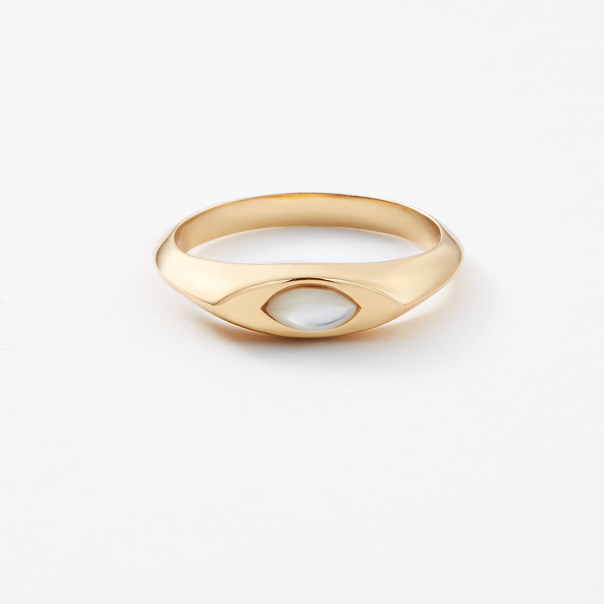 White pearl signet ring. Marquise shaped pearl.