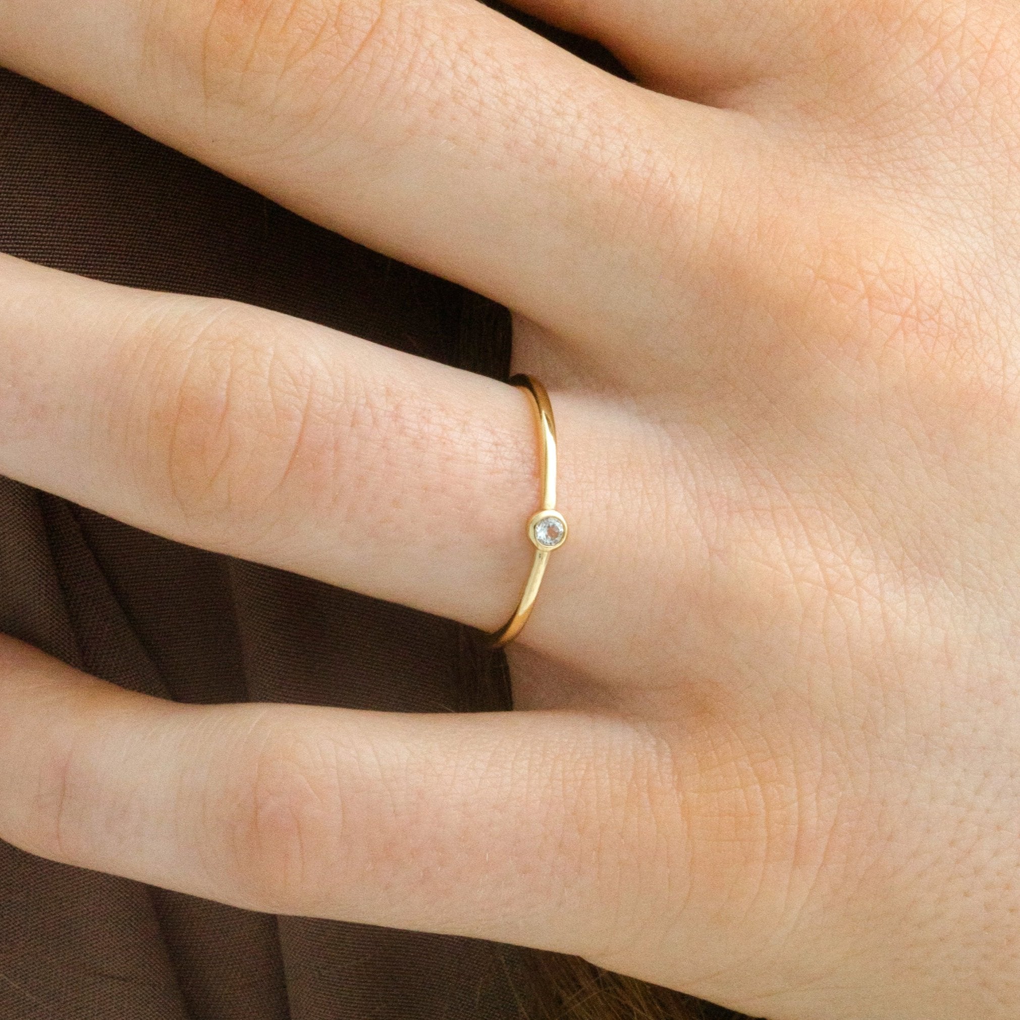 Gold Small Sparkling White Topaz Stacking Ring