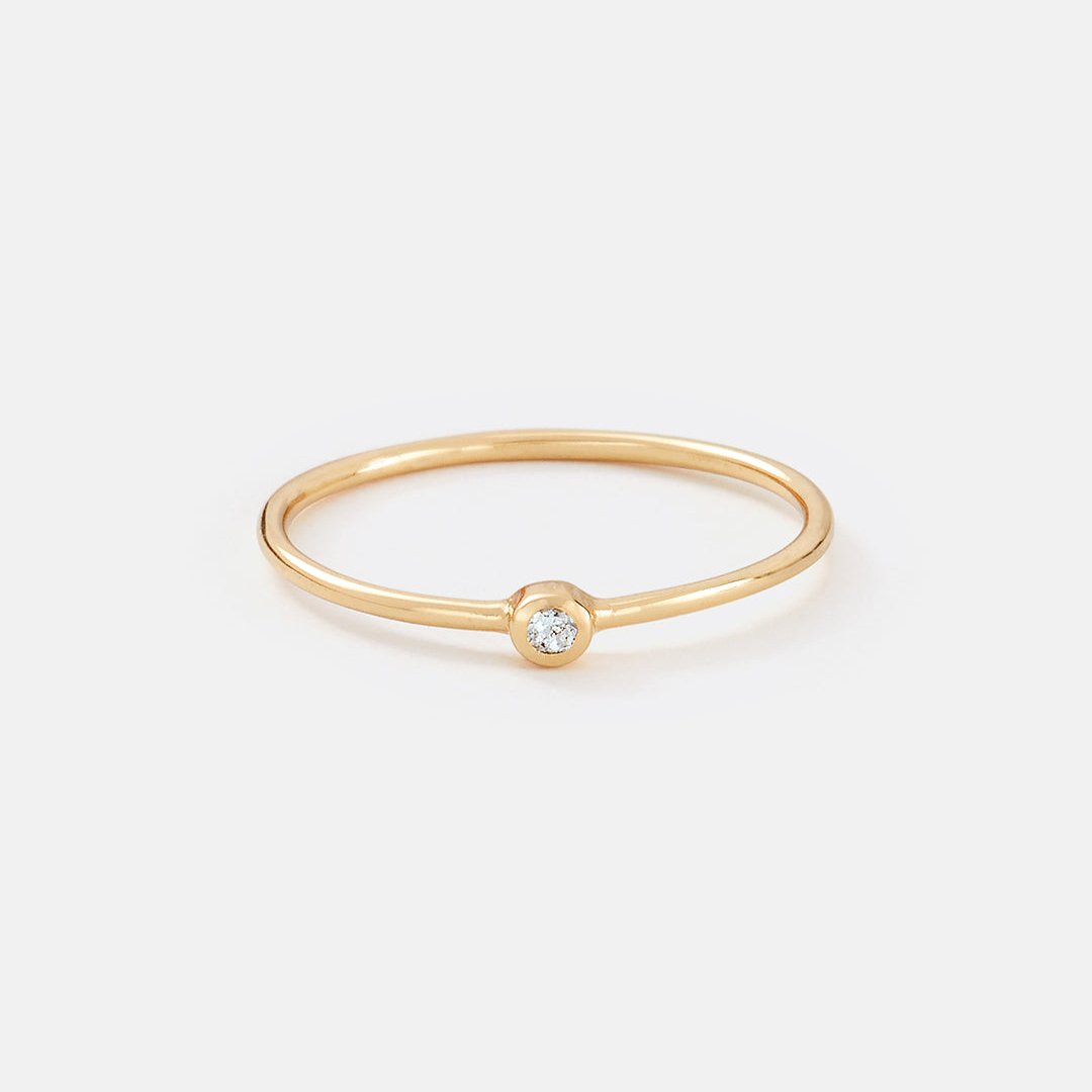 Gold Small Sparkling White Topaz Stacking Ring