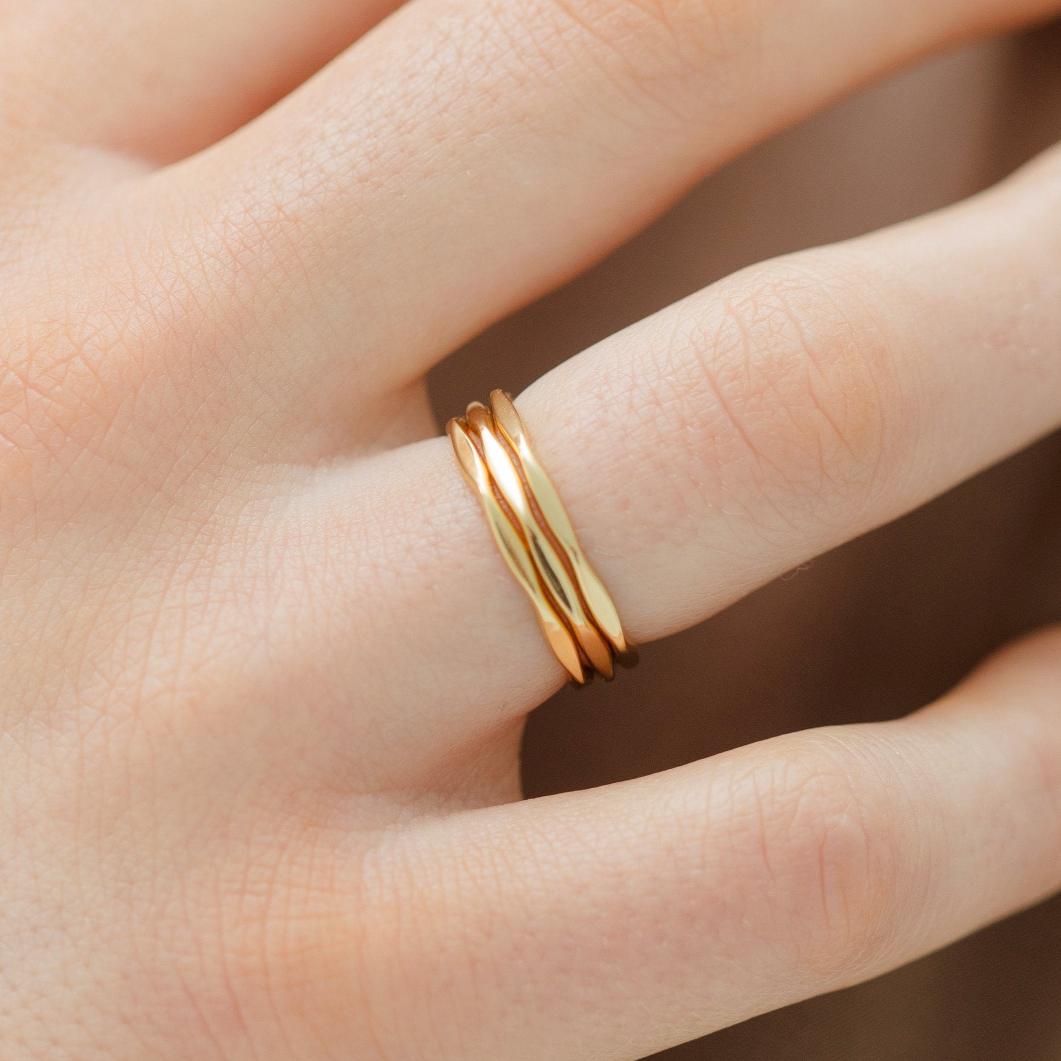 Gold Hammered Stacking Rings - Set of 3