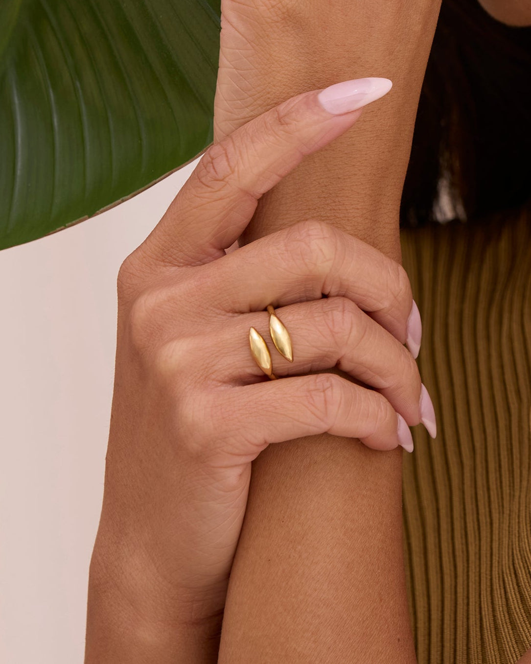 Gold wrap ring with two gold puffy petals.