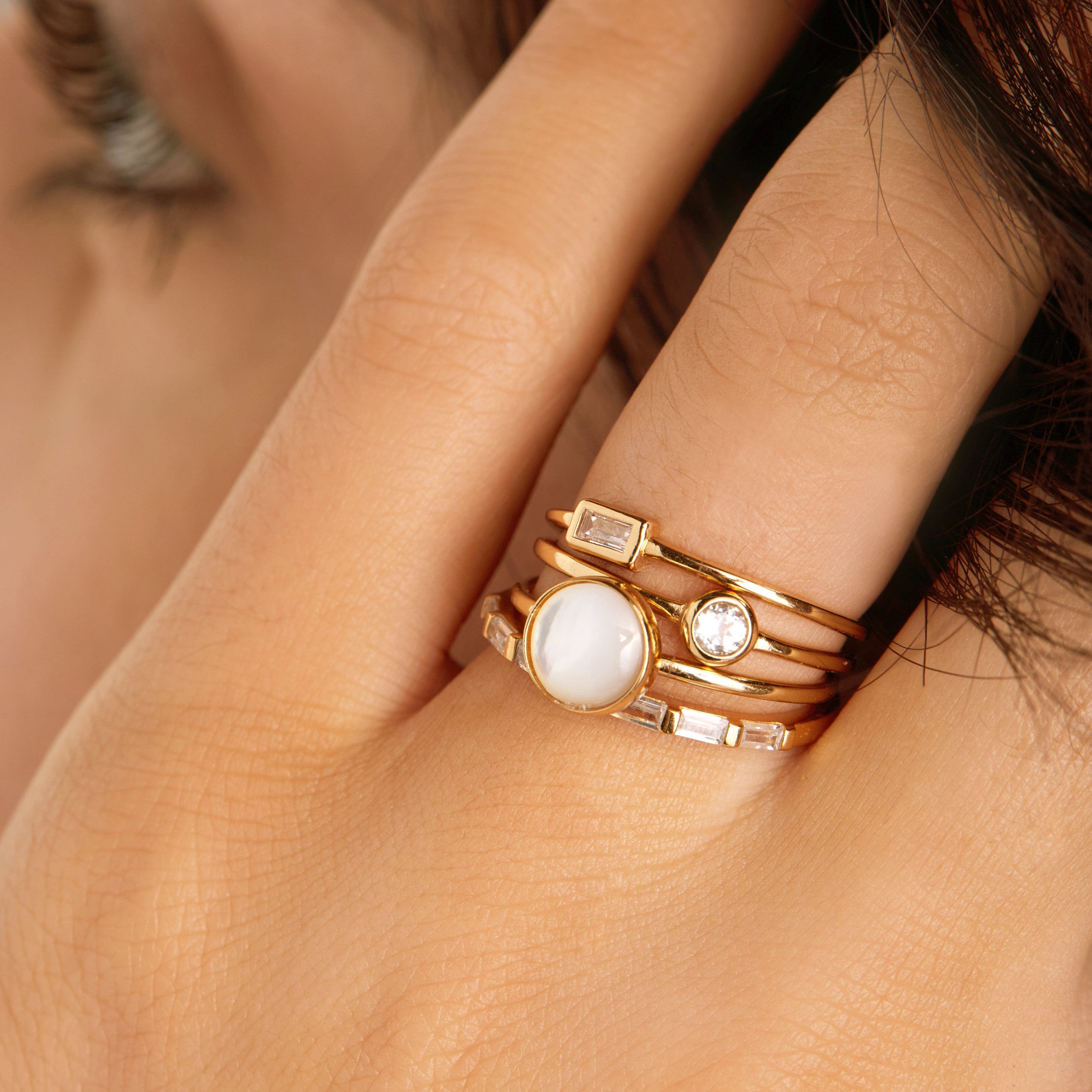 Gold Round Pearl Ring