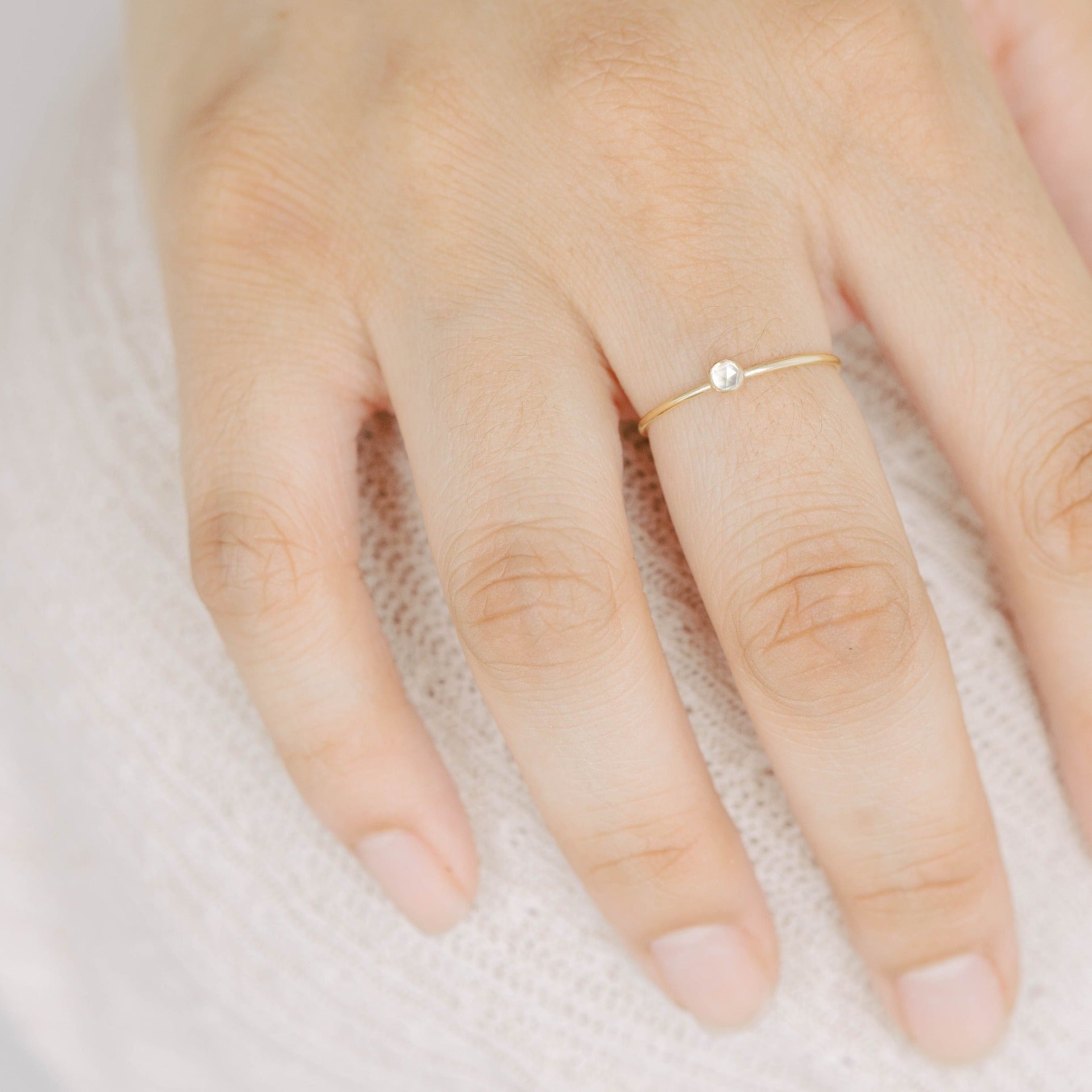 Gold Stacking Ring with White Topaz